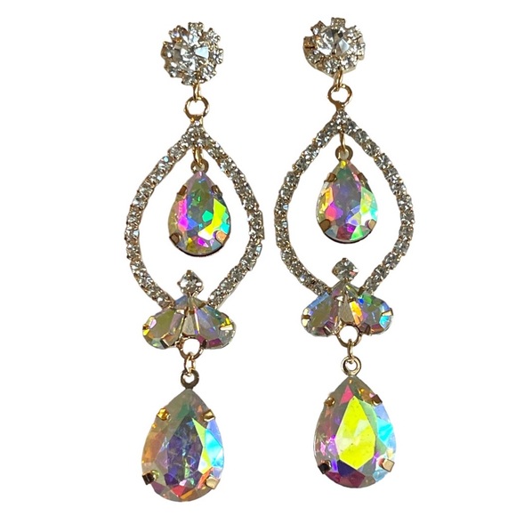 Wedding Earrings Silver Rhinestone Crystal Chandelier Prom Dress Earrings - Picture 3 of 12